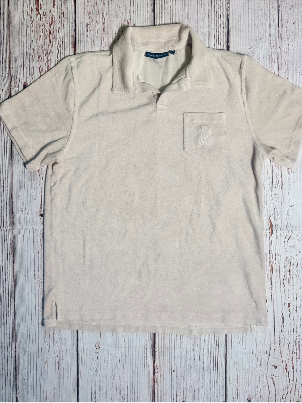 Psycho Bunny Men’s Polo Shirt Short Sleeve Cream Terry Size Large